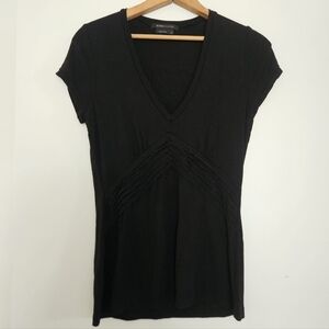 BCBG Maxazria Womens T-shirt M Y2K Black Ruffle Soft Stretch Witchy Vamp Retro